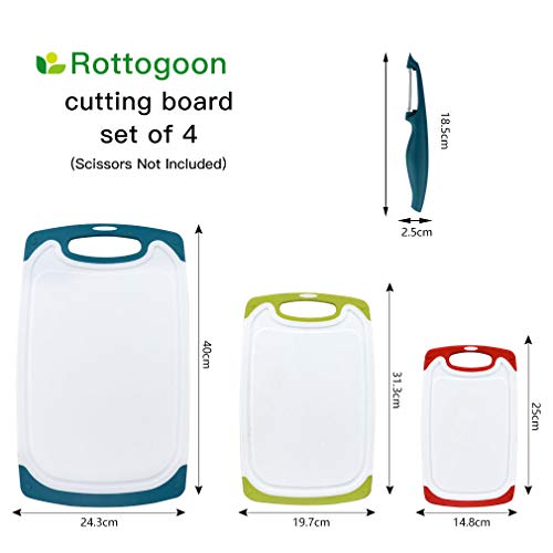 Cutting Boards for Kitchen, Plastic Chopping Board Set of 4 with Non-Slip Feet and Deep Drip Juice Groove, Easy Grip Handle, Dishwasher Safe