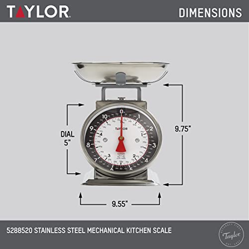 Taylor Mechanical Kitchen Food Scale with Bowl, Weighs Up to 11lbs, Measures in Grams and Ounces, Analog Cooking Scale for Baking, Black and Silver
