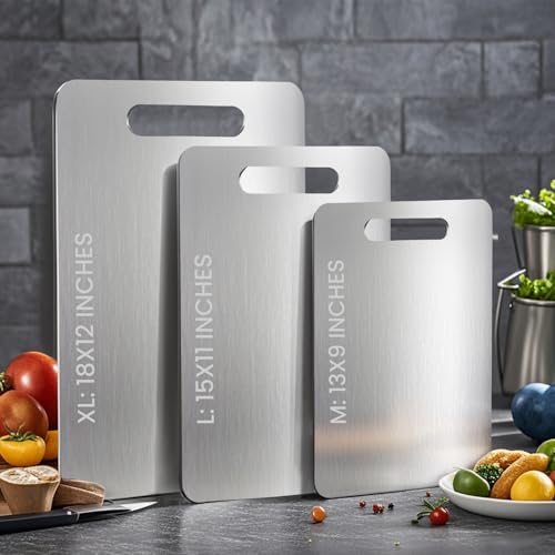 3 Pack, 100% Pure Titanium Cutting Board - Non-Slip Kitchen Chopping Board, Dishwasher Safe, Scratch Resistant, Easy to Clean, Durable & Hygienic for Meat, Vegetables, and Fruits (M+L+XL）