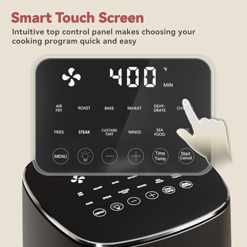 CARORI 6 Qt Air Fryer with Viewing Window, 12 Presets and DIY Mode, 1700W, 400°F Max, Large Nonstick Dishwasher-Safe Basket, Bake, Roast, Reheat, Dehydrate, Black