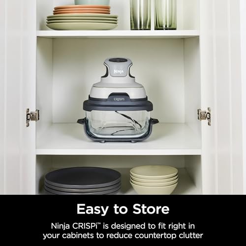 Ninja FN090 Crispi 3-in-1 4QT Portable Cooking System with TempWare Container, 1500W, Recrisp, Air Fry, & Max Crisp, Easy Storage, Crisper Plate, Lid, Cook, Serve & Store, White (Renewed)