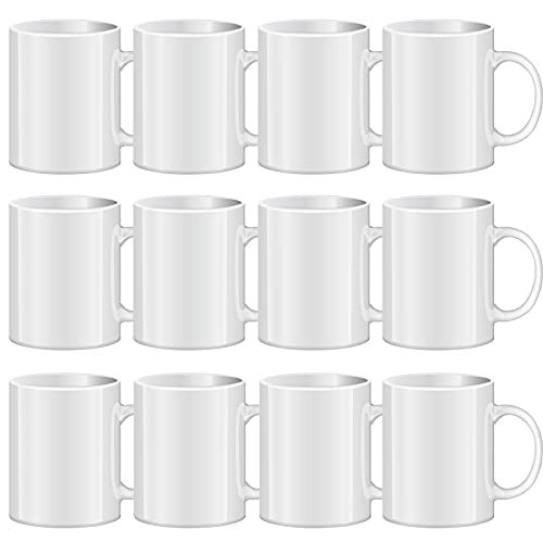 TANGLONG Sublimation Mugs Blank, Tazas Para Sublimacion, White Ceramic Sublimation Cups, Bulk Mugs for Coffee, Tea, Latte, Soup, Milk, Hot Cocoa 11 oz Set of 12