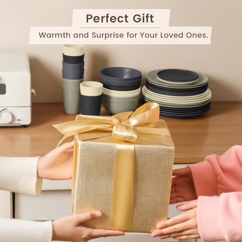 Homienly Kitchen Wheat Straw Dinnerware Set 40 PCS - Dinner Plates, Cereal Bowls, Wheat Straw Cups Set, Microwave and Dishwasher Safe Dishes Set, Unbreakable Dish Set for Party, Outdoor(Grey Stone)