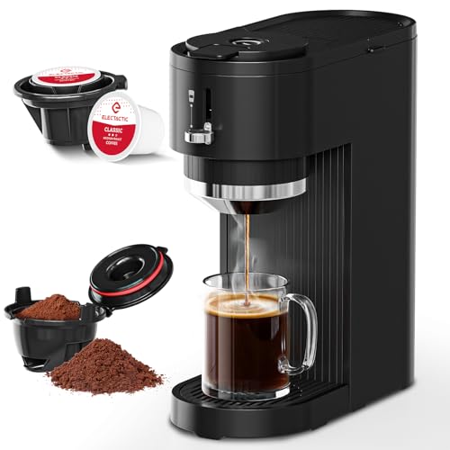 Single Serve Coffee Maker, Brew with Coffee Pods & Grounds, Compatible with Kcup Coffee