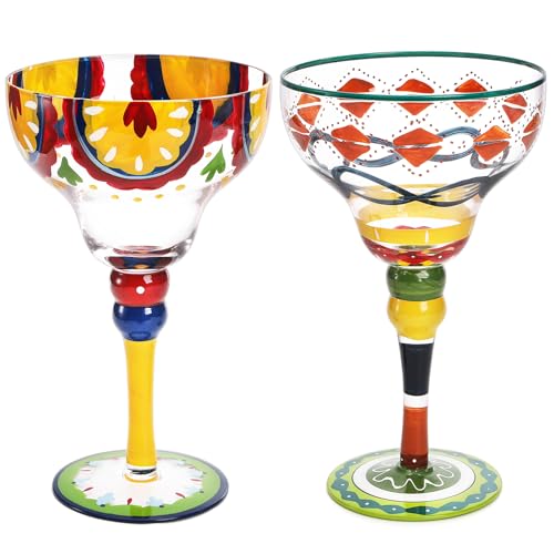ZAVOOS Set of 2 Margarita Glass, 10 Oz Mexican Hand Blown Glasses Modern Bar Cups for Martini, Handcrafted Coupe Drinking Glassware Stemware for Cocktail Champagne, Party Decorations