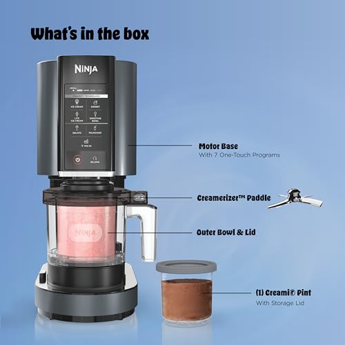 Ninja CREAMi Ice Cream Maker | 7-in-1 - IceCream, Gelato, Sorbet, Milkshakes, Mix-ins, Smoothie Bowls & More | Includes (1) Dishwasher Safe 16 oz. Pint with storage lid | Black | NC299AMZ