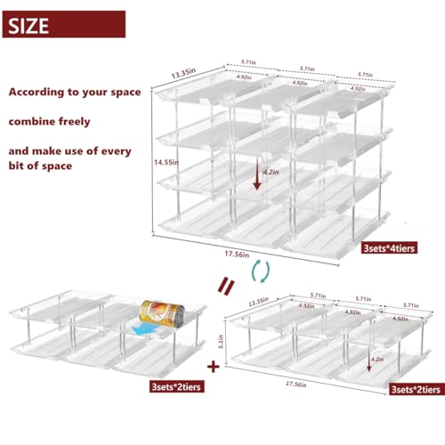 Attelite Can Organizer for Pantry, 3 Sets 4 Tiers Can Storage Organizer Pantry,Soda Can Organizer for Fridge 48 Cans Rack Automatic Rolling Stackable Canned Food Organizer,Clear