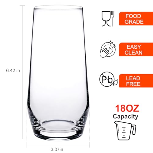 Ufrount Highball Glasses Set of 4,Tall Drinking Glasses 18oz,Clear Cocktail Glass Cup Water Glasses Mojito Glassware for Juice,Beverage,Restaurant