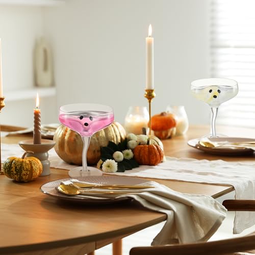 Baderke 4 Pcs Ghost Margarita Glasses 13 oz Halloween Ghost Wine Glasses Reusable Cocktail Drinking Cups for Halloween Holiday Party (Clear)