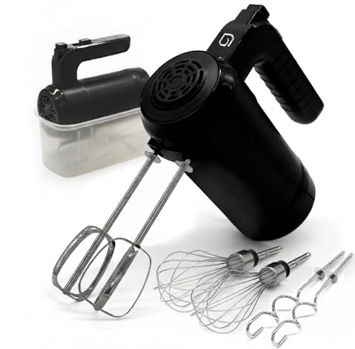 WILLOW Eco Series Electric Hand Mixer, 5 Speed Ultra Powerful Handheld Mixer with Stainless Steel Whisks, Beaters & Dough Hooks + Eject Button, 350W Kitchen Mixer with Snap-On Storage Case - BLACK