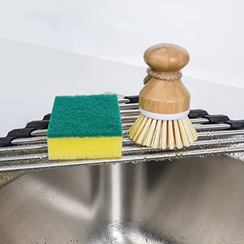Tomorotec Foldable Stainless Steel Triangle Roll-Up Dish Drying Rack for Small Sink Corners - Over-The-Sink Multipurpose Kitchen Drainer, Rustproof Organizer, Trivet and Shelf - Space-Saving (Black)