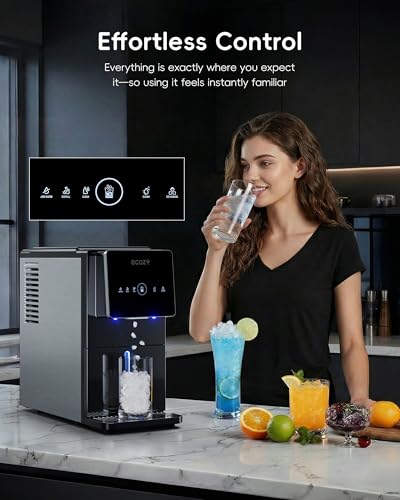 ecozy Nugget Ice Makers Dispenser 40 lbs Per Day Pebble Sonic Ice Machine Countertop, Touch-Free Ice, Self-Cleaning, Mistalo Drop Slim for Home Kitchen Office
