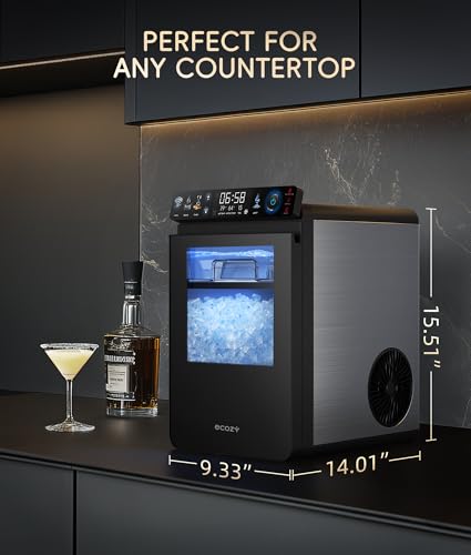 ecozy Nugget Ice Maker Countertop, First Full-Color Smart Panel 44 lbs/24H Ice Machine with APP & Voice Control, Double-Layer Insulation, Pull-Out Water Tank, Soft Pebble Chewable Ice, Self-Cleaning