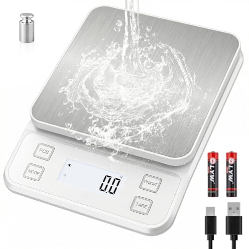 22lb Rechargeable Stainless Steel Scale, Diyife Large Kitchen Food Scale with 0.1g/0.001oz High Precision, LCD