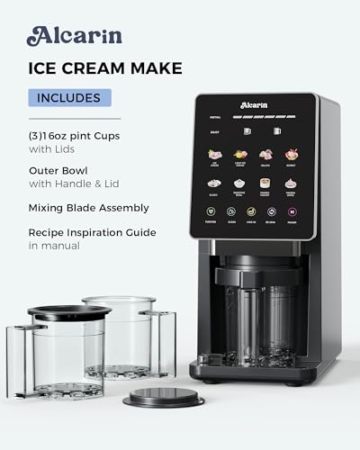 Alcarin Ice Cream Maker with 3 Pints(Not Freezer) Homemade Slushie Gelato Yogurt Sorbet Frozen Treat Machine 10 Pre-set Program Respin & Mix-in