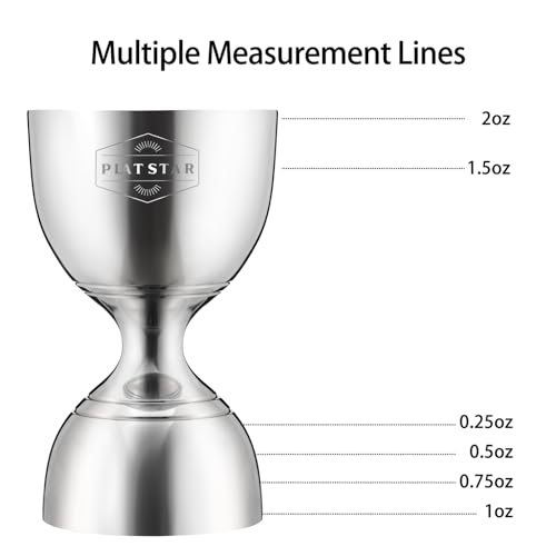 Plat Star Cocktail Measuring Jigger, Shot Measure Double Jigger with Measurements inside, Bar Jigger Liquor Alcohol Measuring, Bell Jigger for Bartending, 2 oz 1 oz Bartender Jigger Stainless Steel