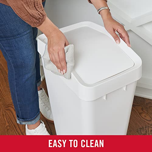 Rubbermaid Swing Top Waste Container for Home and Kitchen, Easy Access Disposal and Slim Modern Trash Can with Lid, 12.2 Gallon Capacity, White