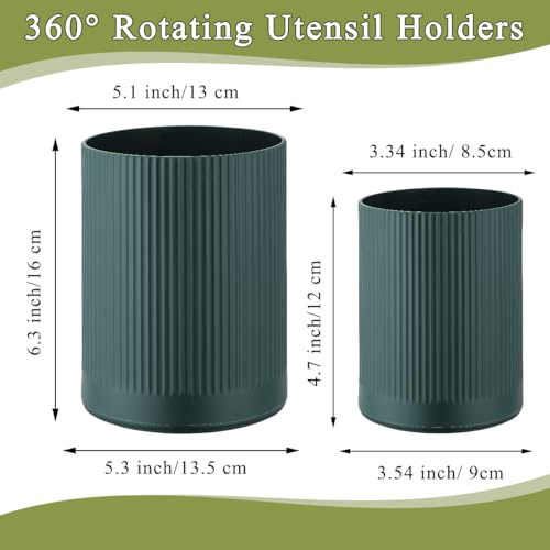HOMQUEN 360° Rotating Utensil Holder, 6.3''+4.7'' Plastic Kitchen Utensil Holder for Countertop, Large Cooking Utensil Crocks for Kitchen Decor, Utensil Organizer for Spatula, Set of 2 (Green)