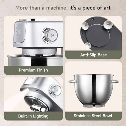 Hauswirt Stand Mixer 6QT XL Large, 4.5" LED Touch Screen Electric Household Stand Up Mixer, Full Metal Structure Standing Mixer 11-Speed, Dough Cake Bread Mixer – Silver