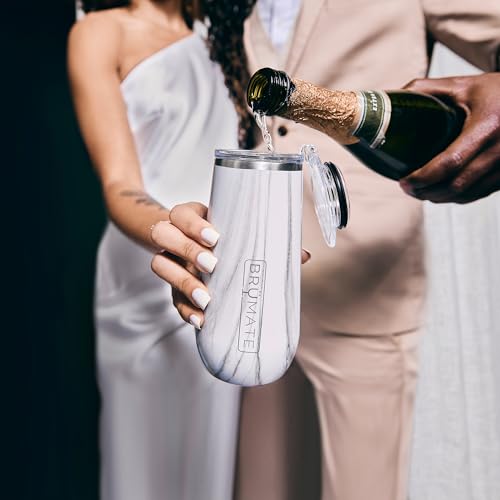 BrüMate Champagne Flute 12oz with Flip-Top Lid to Hold in Carbonation | Insulated Stainless Steel for Ice Cold Champagne | BPA-Free (Matte Black)