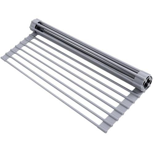 Ohuhu Roll Up Dish Drying Rack, Over The Sink Multipurpose Roll-Up Dish Racks, 16.5" W x 13" L Rolling Heat-Resistant Anti-Slip Silicone Coated Dish Drainer Portable Foldable for Kitchen Counter