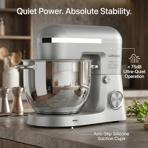 LAZMOQUSA 6in1 Stand Mixer with 6.5 Quart Bowl, 660W 10+p Speeds Kitchen Food Mixer Tilt-Head Bread Dough and Cake Mixers for Home Daily (Sliver)