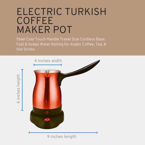Aleppo Cuisine Electric Turkish Coffee Maker Kettle Pot Stainless Steel Cool Touch Handle Travel Size, Fast Boil & Keeps Water Boiling for Arabic & Greek Coffee, Tea 0.3L (RED)