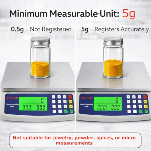 Large Digital Kitchen Scale 40kg/88lb Stainless Steel Price Computing Scale Counting Scale Deli Scale with LCD Display for Baking Bread Cooking Meat Prep Parts and Coins Adapter Included