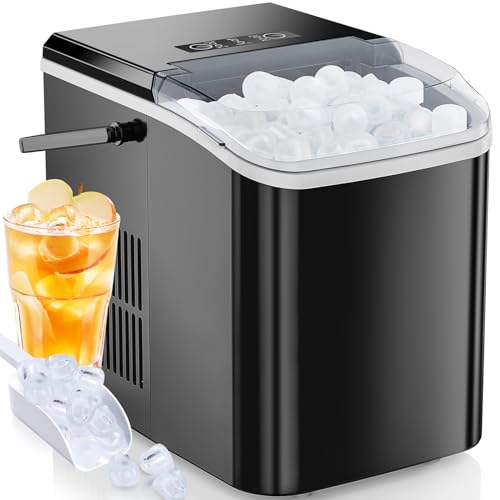 OLIXIS Ice Maker Machine with Handle,26lbs in 24 Hours,9 Cubes in 6 Mins,Auto-Cleaning Portable Ice Maker with Basket and Scoop, Countertop for Home, Kitchen, Camping, RV, Sleek Black
