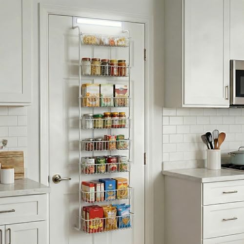HOKOSFOKOS Over Door Organizer Storage - 8 Tier White Metal Over the Door Pantry Organizer Heavy Duty Hanging Storage Rack, Behind Cabinet Shelves for Home, Kitchen, Bathroom, Closet, Pantry
