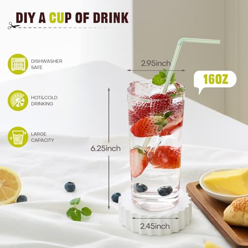 OUWO Highball Glasses Set of 6, 16oz Tall Drinking Glasses, Water Glass for Kitchen, Tom Collins Glasses, Mojito Glass Cups, Cocktail Glasses for Bar Glassware