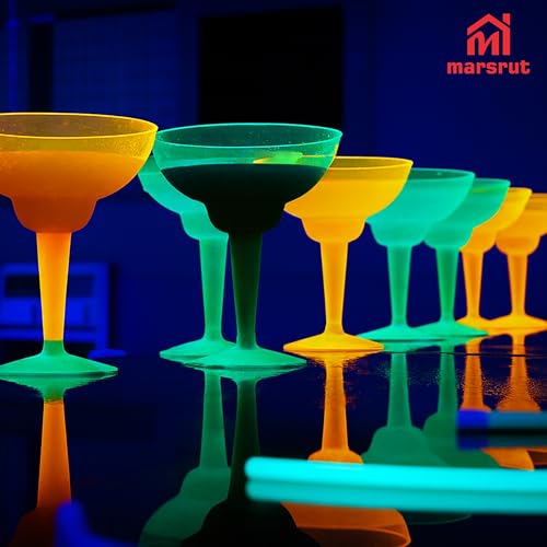 12pcs Disposable Margarita Glass for Party Cocktail, Plastic Margarita Glasses, Colorful Hurricane Cups Supplies for Cinco De Mayo Tropical Pool Beach Holidays BBQs Decorations, 4 Assorted Neon Colors
