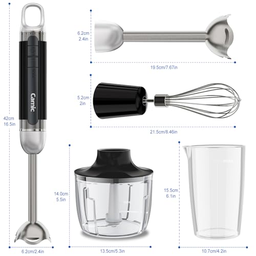 Cordless Immersion Hand Blender with Charging, 4 in 1 Hand Blenders Set,6-Speed Turbo, Wall-Mountable Design, Includes Chopper, Whisk & Frother for Soup, Baby Food & Smoothies (Black)