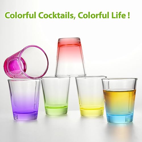 Qipecedm 6 Pack Heavy Base Shot Glasses Set, 1.6 oz Colorful Shot Bulk, Clear Shot Glass, Tequila Cups Small Glass, Shot Glasses for Whiskey, Tequila, Vodka, Spirits & Liquors