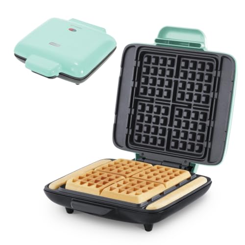 DASH No-Drip Waffle Maker: Waffle Iron 1200W + Waffle Maker Machine For Waffles, Hash Browns, or Any Breakfast, Lunch, & Snacks with Easy Clean, Non-Stick + Mess Free Sides - Aqua