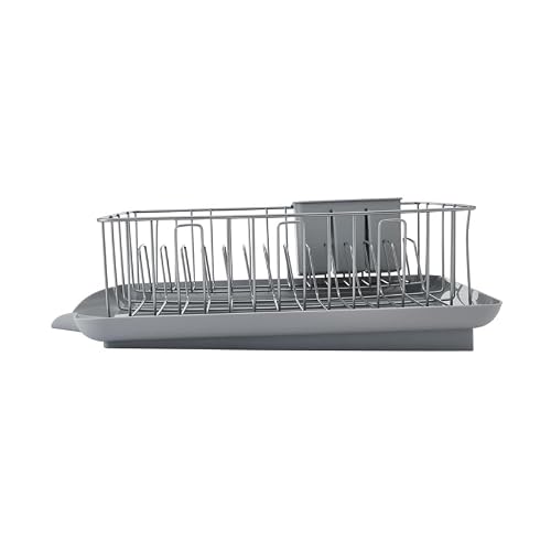 Farberware Classic 3-Piece Dish Drying Rack Set, Gray - Rust-Resistant Dish Rack for Kitchen Counter with Self-Draining Board and Flatware Caddy