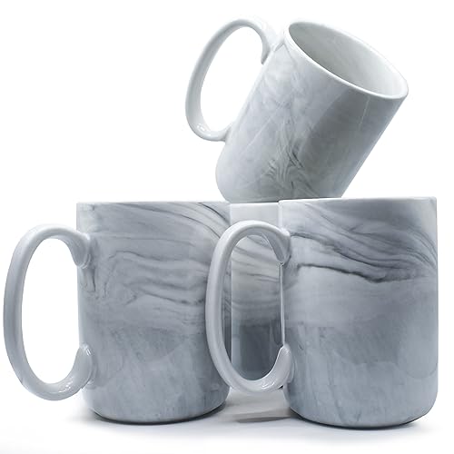 NBABSR Coffee Mugs Set of 4,16 OZ Large Tea Cups, Grey Marble Ceramic Cup with Big Handle,Bulk Marble Diner Mugs Set for Latte, Beer,Cappuccino,Microwave Dishwasher Safe Cup for Men Women Gift