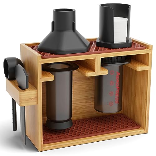 HEXNUB Organizer Stand for AeroPress Bamboo Coffee Caddy Original Brown
