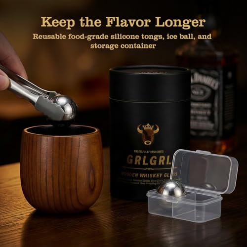 GrlGrl Charred Wooden Whiskey Glasses, Gifts for Men Old Fashion Bourbon Drinking Collins Cup, Gift for Dad, Husband, Brother, Boy Friend or Whiskey Lovers