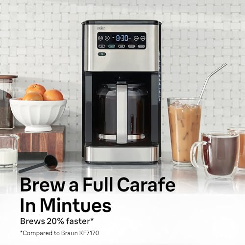 Braun PureFlavor 14‑Cup Programmable Coffee Maker – Fast Brew Speed, Touch Display, Bold & Brew‑Over‑Ice Modes, FlavorCarafe & Adjustable Warm Plate