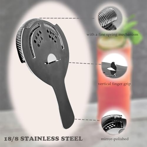 Sipoyen Black Cocktail Strainer for Drinks 2 Prong Hawthorne Strainer with Removable Spring Stainless Steel Bartending Strainer
