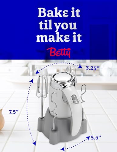Betty Crocker 7-Speed Power-Up™ Hand Mixer with Stand, BC-4208W, White