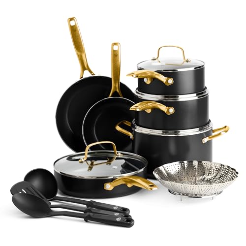 Blue Diamond 14 Piece Induction Nonstick Cookware Set, Diamond Infused PFAS-Free Ceramic Nonstick Pots &