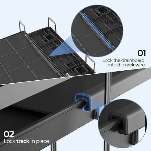 Pantasia Large Dish Drying Rack, Expandable Dish Rack for Kitchen Counter, Dish Drainer with Drainboard Set, Multifunctional Dishrack with Utensil & Cup Holder, 13.4"-28.7" L x 11.8" W x 7.8" H, Black