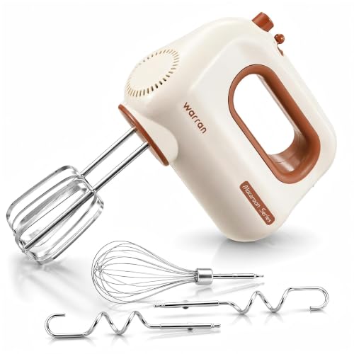 warran 300W Compact Lightweight Electric Hand Mixer, with Powerful Quiet DC Motor for Baking, Cake, Brownies, Cookie Dough, Ideal for Home Kitchen (White)