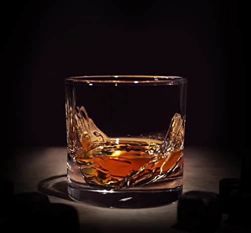 LIITON Grand Canyon Heavy Crystal Whiskey Glasses Gift Set of 2, Thick Freezable Bourbon Glass 1lb Each, Premium Whiskey Gifts for Men, Frozen Crystal Chills Cocktails Collins Glass, 10 oz