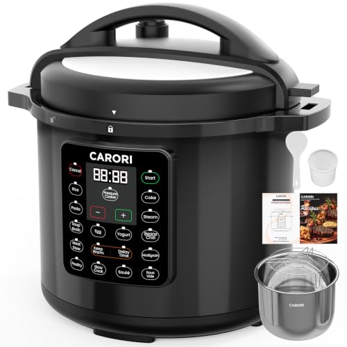 CARORI 8Qt 12-in-1 Electric Pressure Cooker, 1200W, Quick Meals, Time-Saving, Healthy, Easy Cooking Appliance, Slow,Rice,Steamer, Sauté, Yogurt Maker, Warmer & Sterilizer,Safer Venting Design, Black