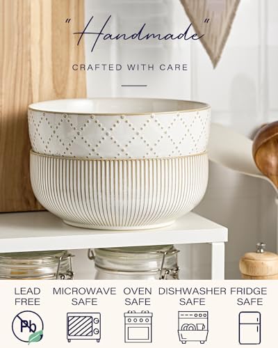 getstar Large Serving Bowls (8 inch & 60 fl oz), Ceramic Salad Bowl Set of 2, Microwave and Dishwasher Safe, Farmhouse Kitchen Decorative Bowls Set