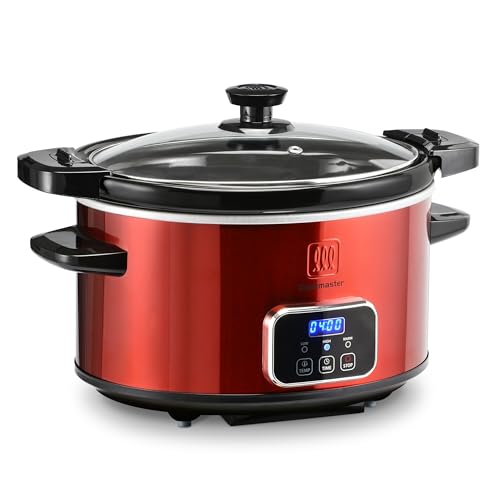 Toastmaster 4-Quart Digital Slow Cooker with Locking Lid - Food Warmer for Dip, Soups, Parties, Meal Preparation & More - Red