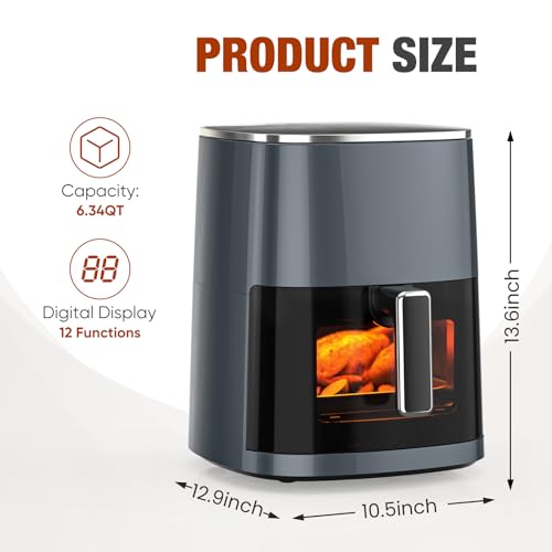 Sweetcrispy Air Fryer 6 Quarts with Window, 12-in-1 Square Airfryer Oven for Family, 400°F Rapid Air Crispy Technology, Roast Bake Dehydrate, Nonstick & Easy-Clean Basket